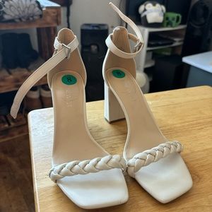 Nine West Cream Braided Open Toe Heels